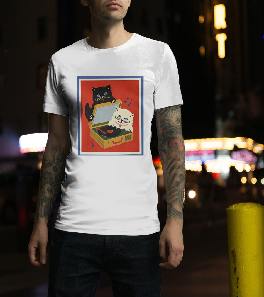 Alley Cats With Record Player And Musical Notes T-Shirt