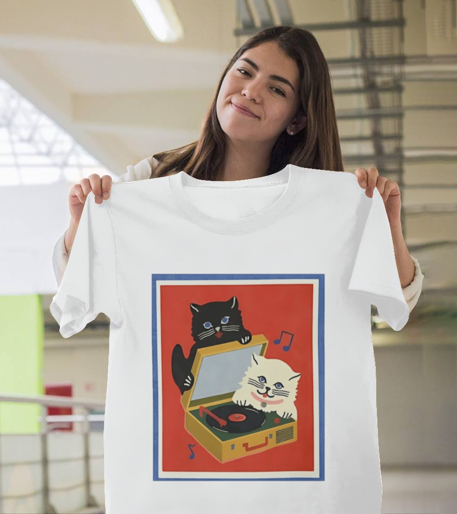 Alley Cats With Record Player And Musical Notes T-Shirt