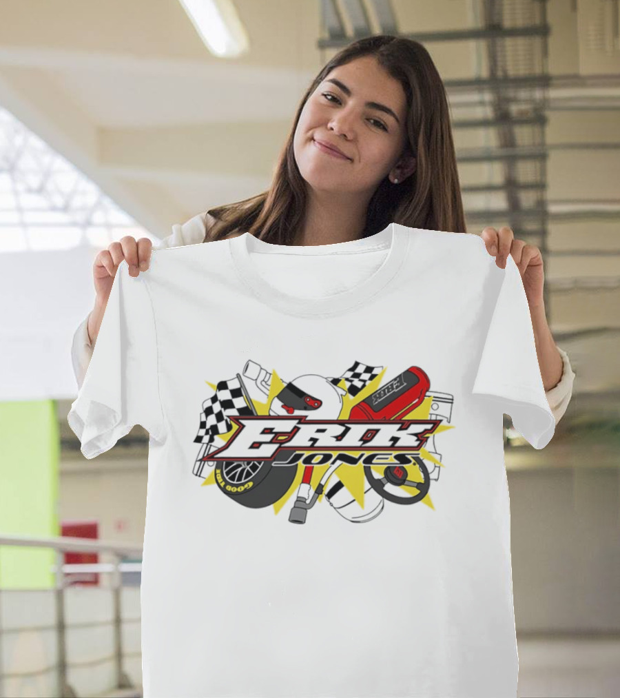 Erik Jones NASCAR Goodyear Racing EROK Motorsports Flags Tire Helmet Steering Wheel T-Shirt
