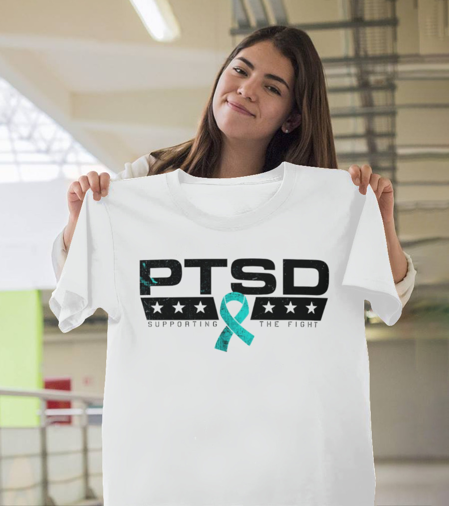 PTSD Supporting The Fight Teal Ribbon Stars T-Shirt
