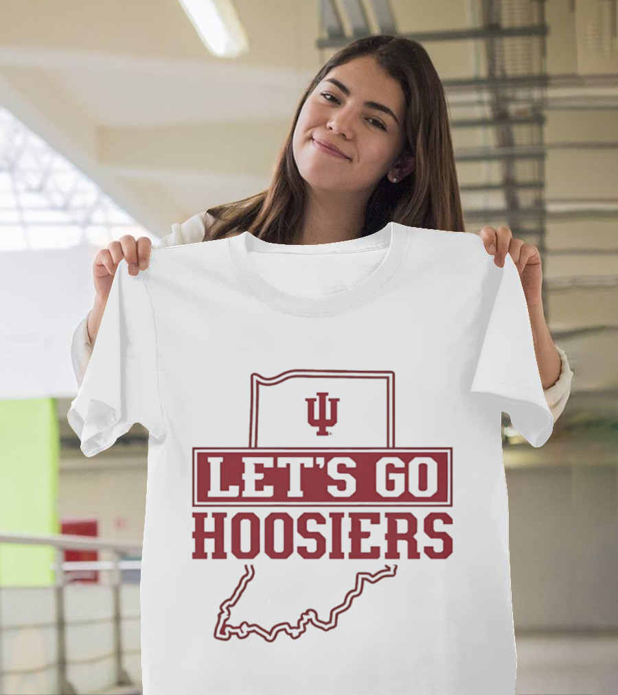 Indiana Let's Go Hoosiers IU State Map T-Shirt