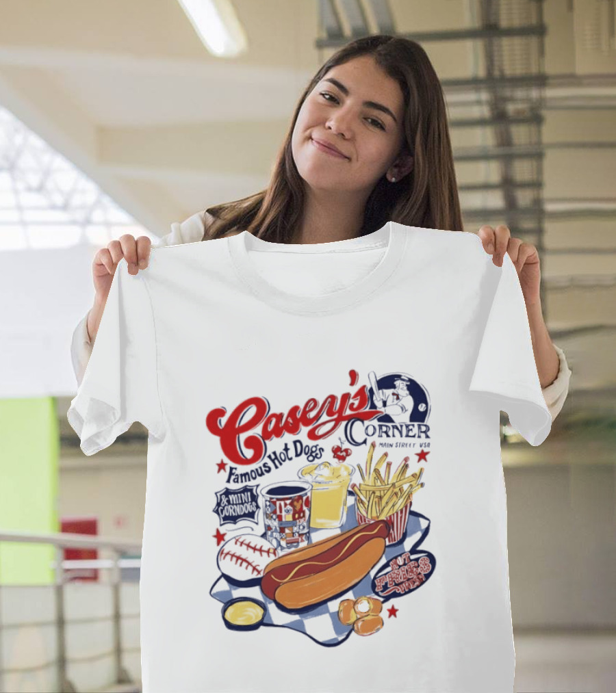 Casey's Corner Famous Hot Dogs Main Street USA Baseball Player Snacks T-Shirt
