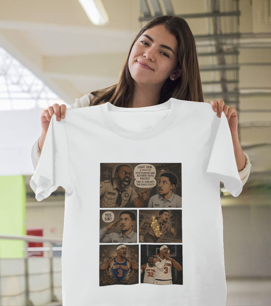 New York Knicks Josh Hart Light Skin Activate Badges Basketball Comic T-Shirt
