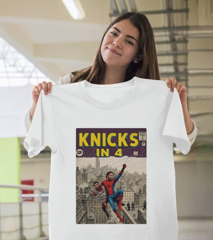 Knicks In 4 Comics Spider Man Derrick Rose Donovan Mitchell Basketball T-Shirt