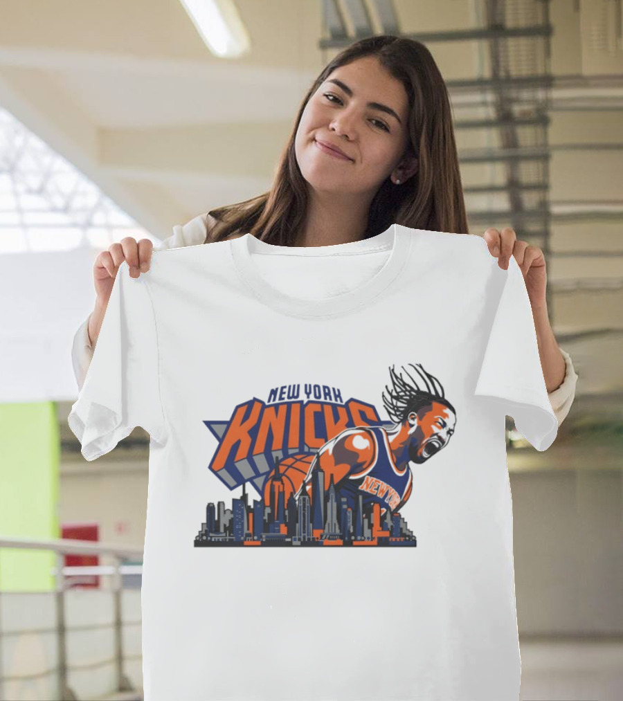 New York Knicks Jalen Brunson Skyline Celebration T-Shirt