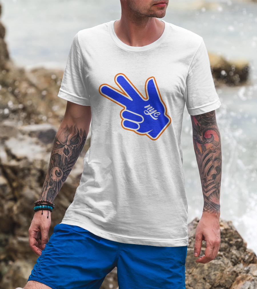 New York Knicks NYC Basketball Peace Sign Three Pointer T-Shirt