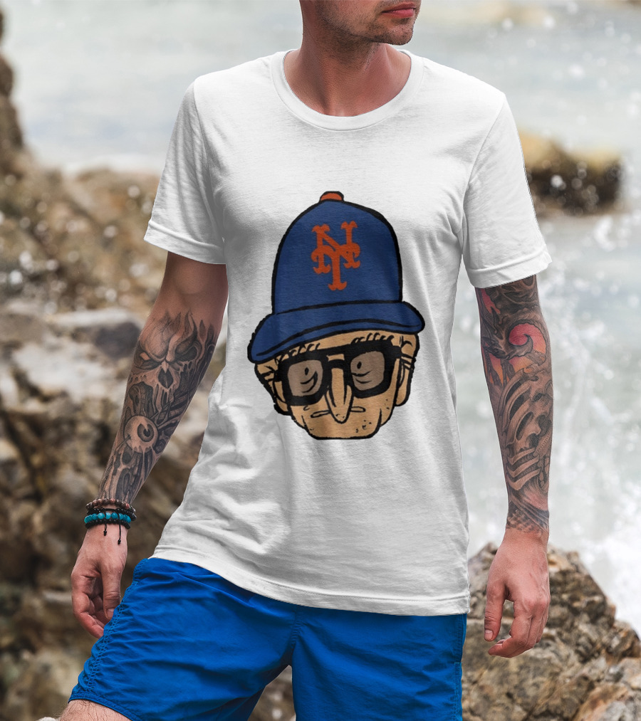 Old Jewish Men Big Head Caricature Mets Cap T-Shirt
