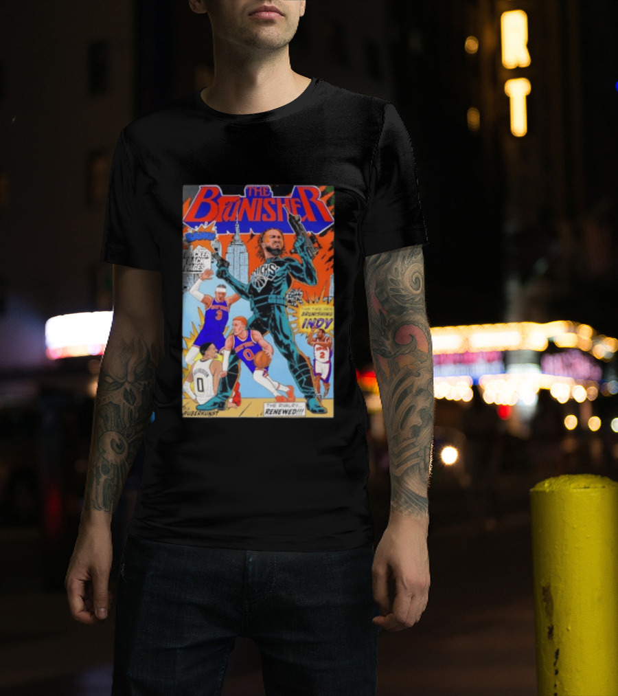 Knicks Comic Crossover The Brunisher Bocker Backpages Featuring Empire State Building T-Shirt