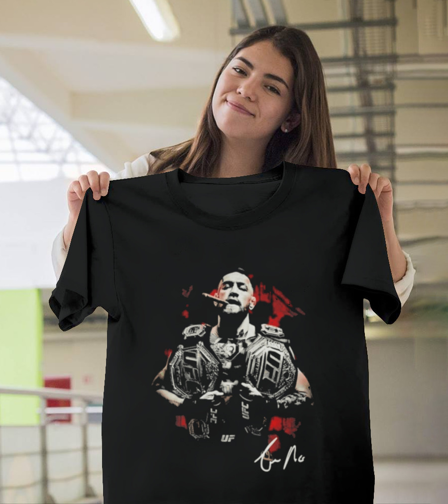 Conor McGregor Cigar UFC Champion Double Belt Signature T-Shirt