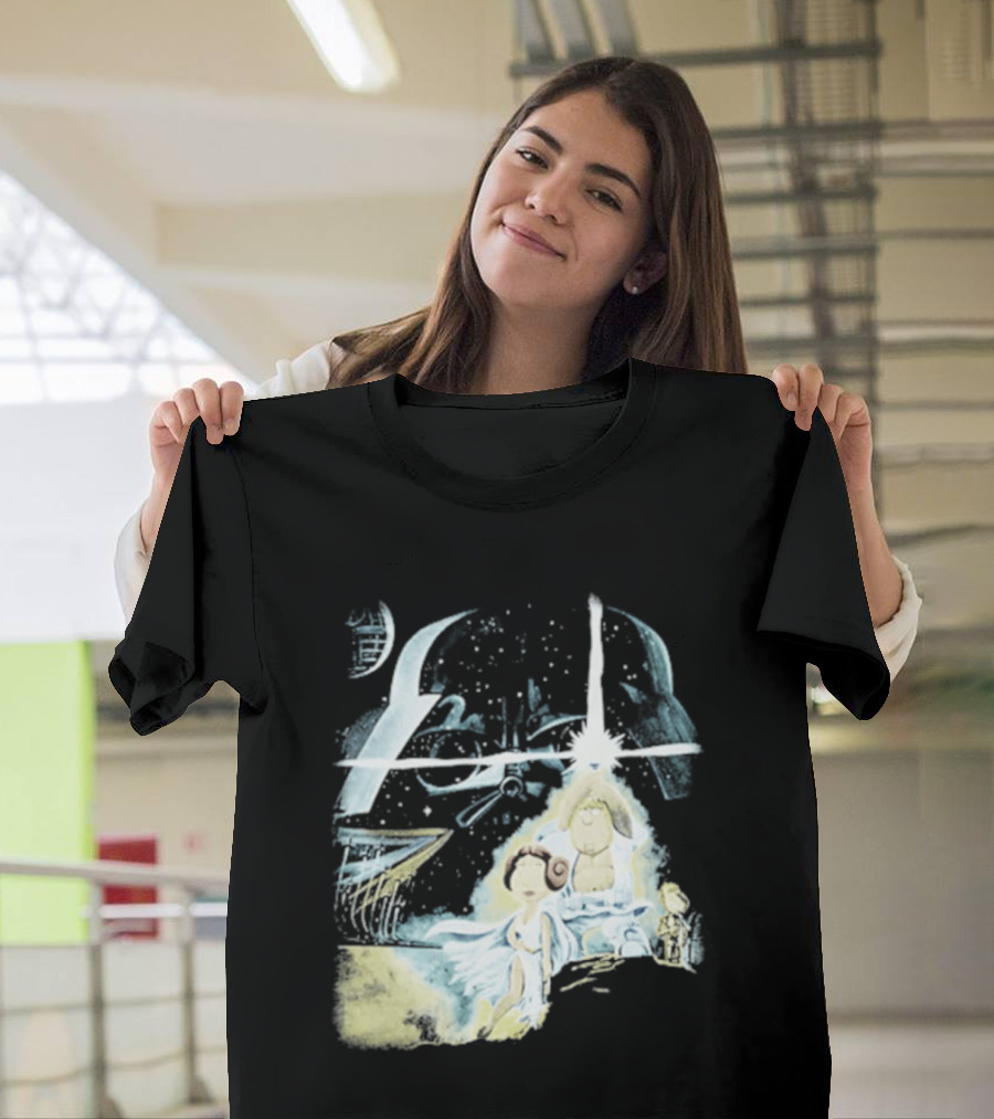 Star Wars Family Guy Princess Leia Lightsaber Spaceship Moon T-Shirt