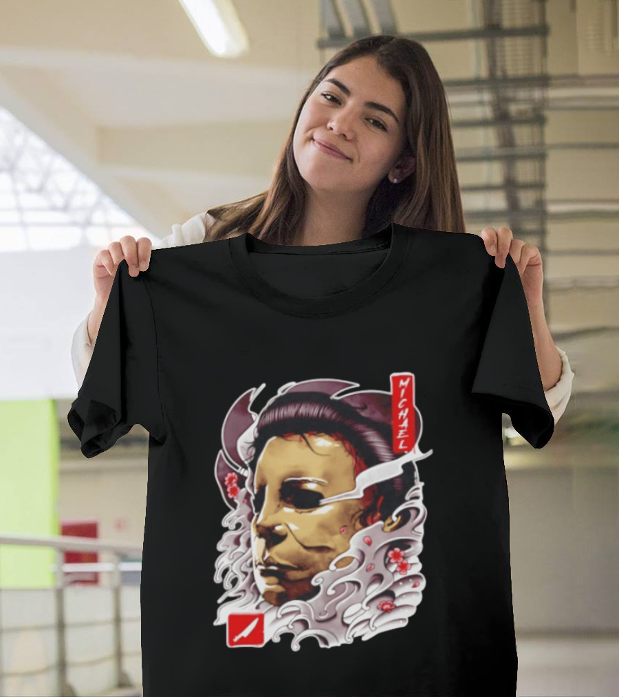 Michael Myers Mask Horror Big Head Art With Red Details T-Shirt