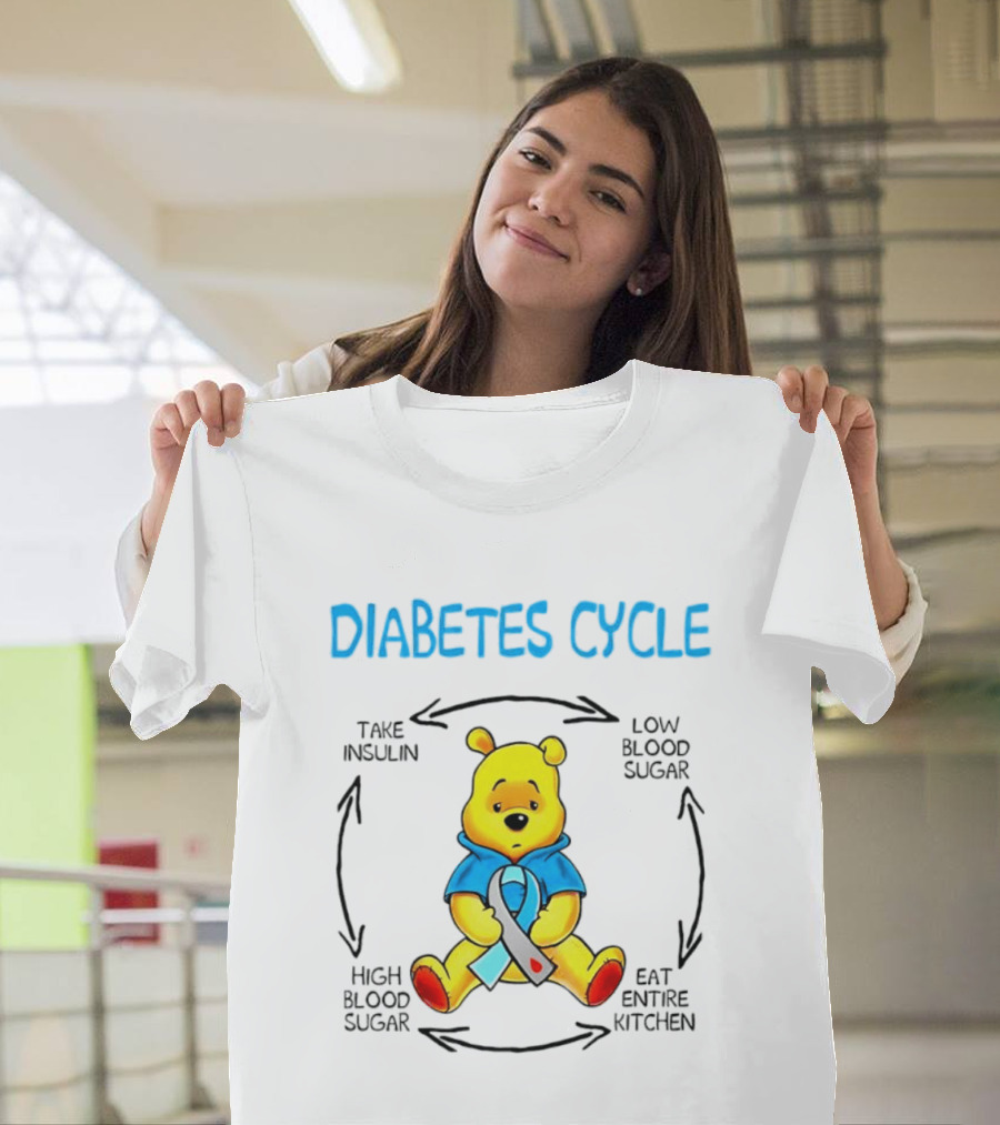Diabetes Cycle Winnie The Pooh Take Insulin Low Blood Sugar Eat Entire Kitchen High Blood Sugar T-Shirt