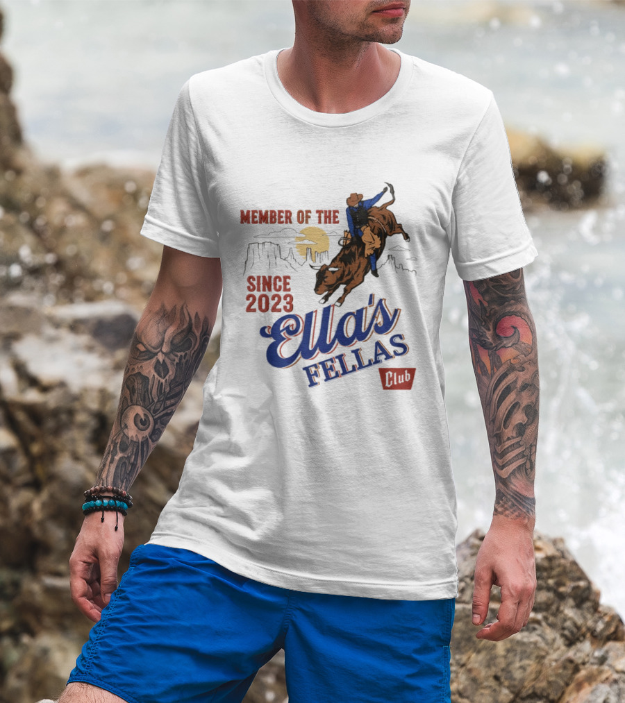 Member Of The Ella's Fellas Club Western Rodeo Since 2023 Cowboy Bull Rider Desert Sunset T-Shirt