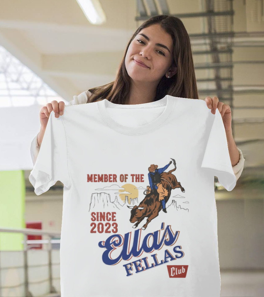 Member Of The Ella's Fellas Club Western Rodeo Since 2023 Cowboy Bull Rider Desert Sunset T-Shirt