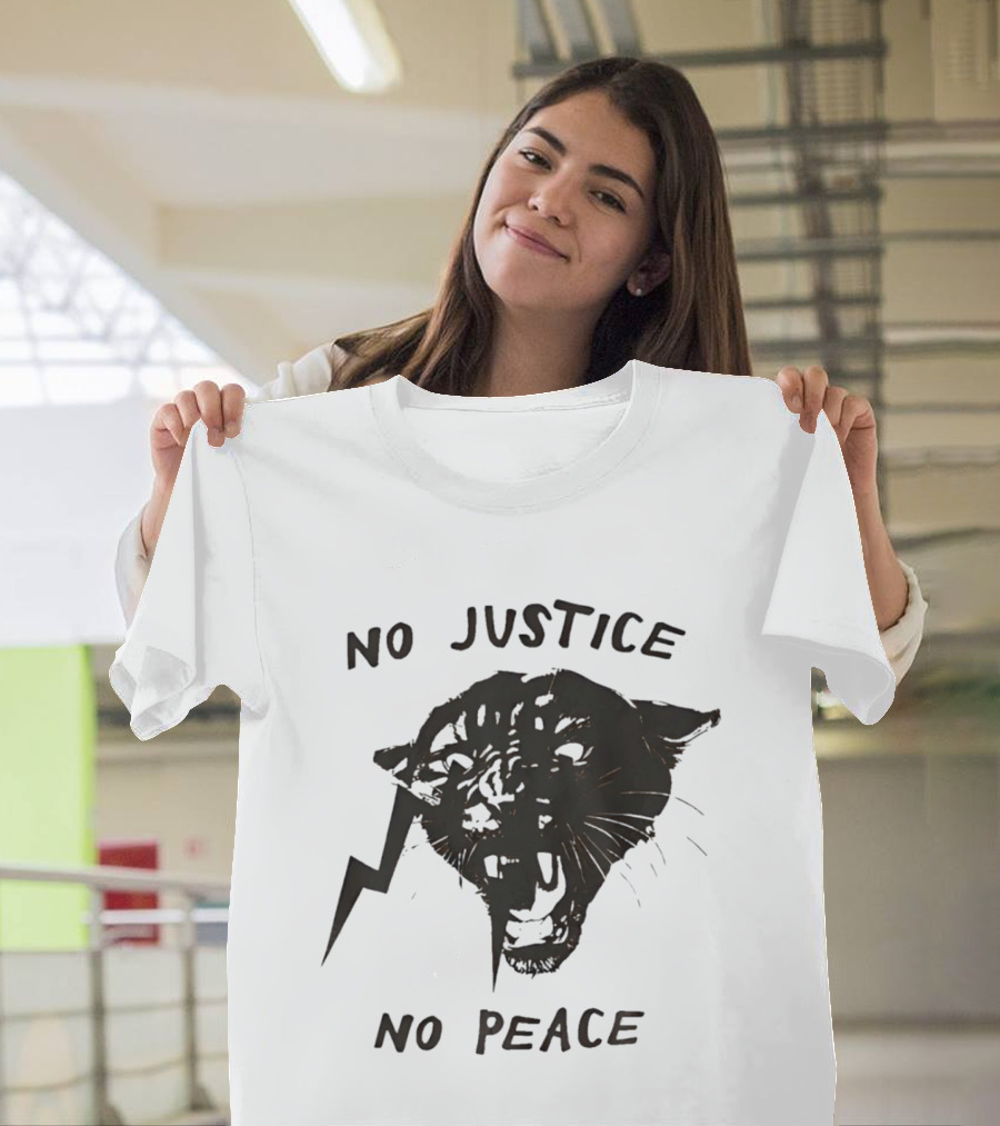 No Justice No Peace Black Panther Roaring Face T-Shirt