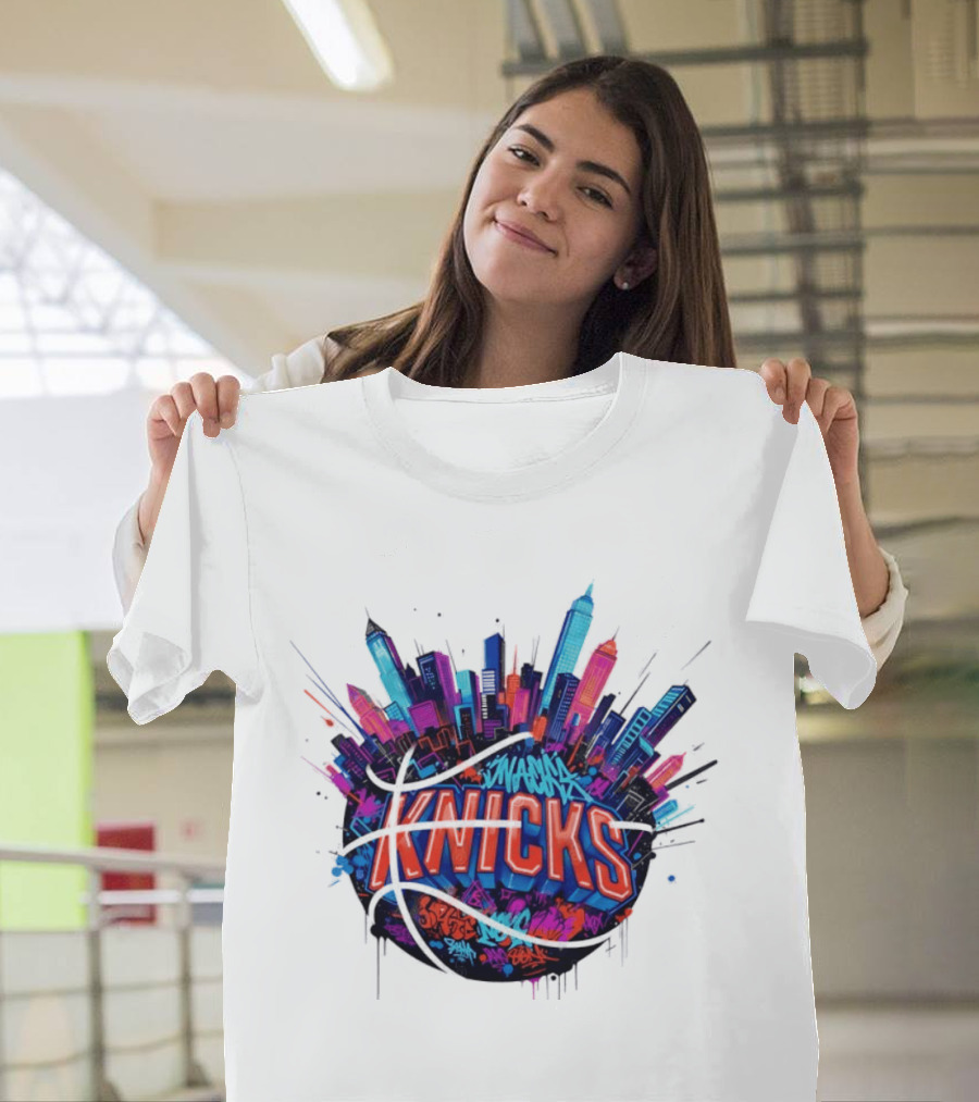 New York Knicks Graffiti Street Skyline Basketball T-Shirt