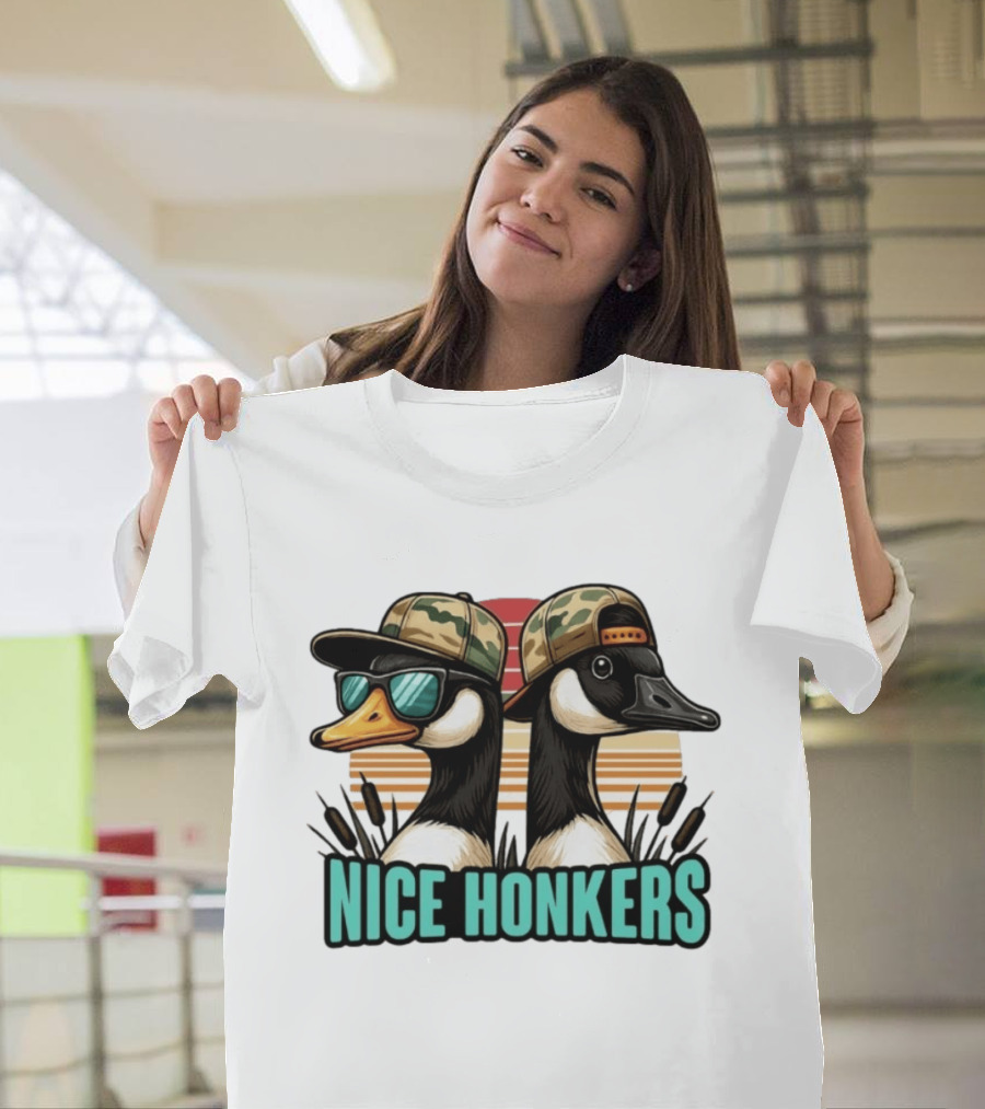 Nice Honkers Duck Hunting Fathers Day Camouflage Hat Sunglasses T-Shirt