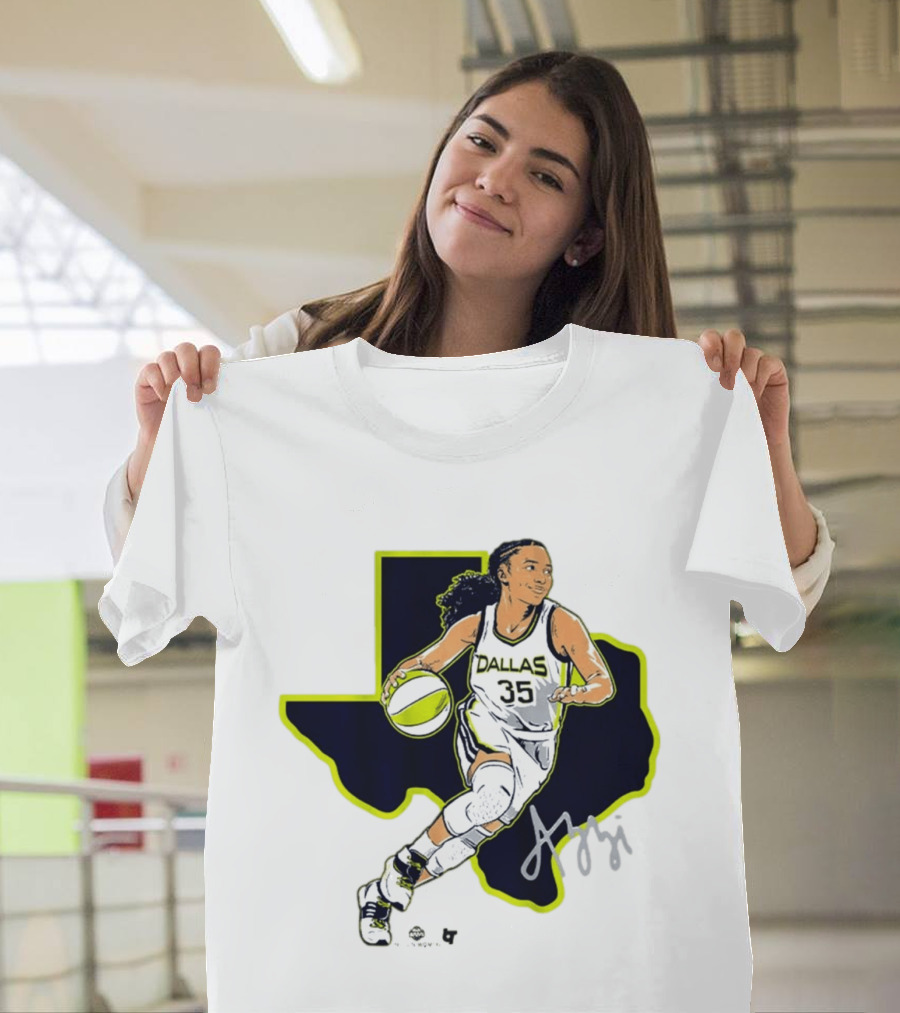Dallas Basketball 35 Texas Map Player Dribbling T-Shirt