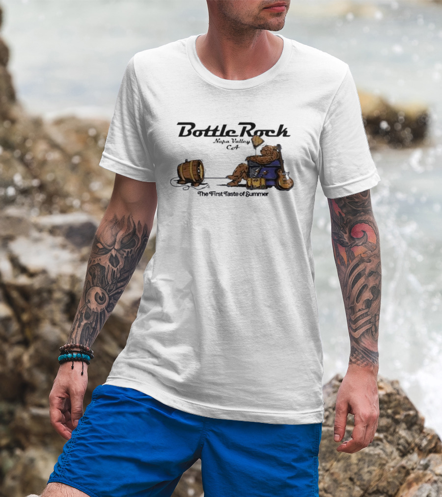 BottleRock Napa Valley 2026 Lineup Bear Relaxing With Guitar And Keg T-Shirt