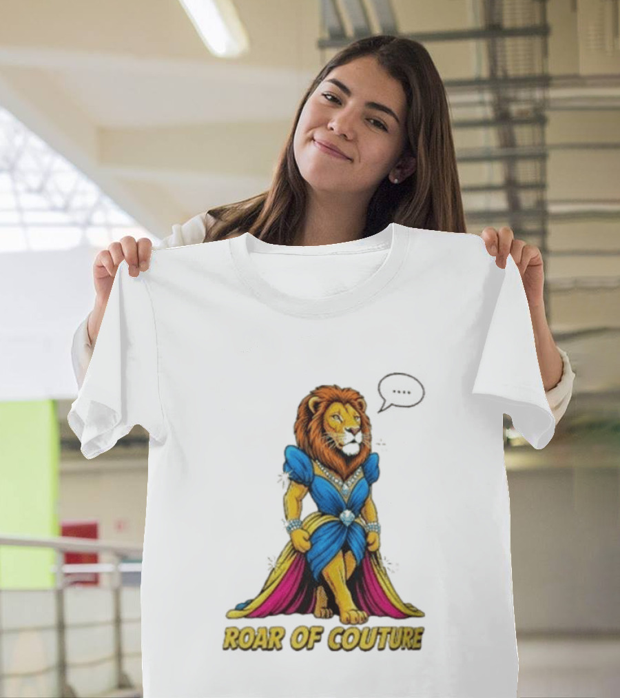 Roar Of Couture Elegant Lion In Royal Blue Gown T-Shirt