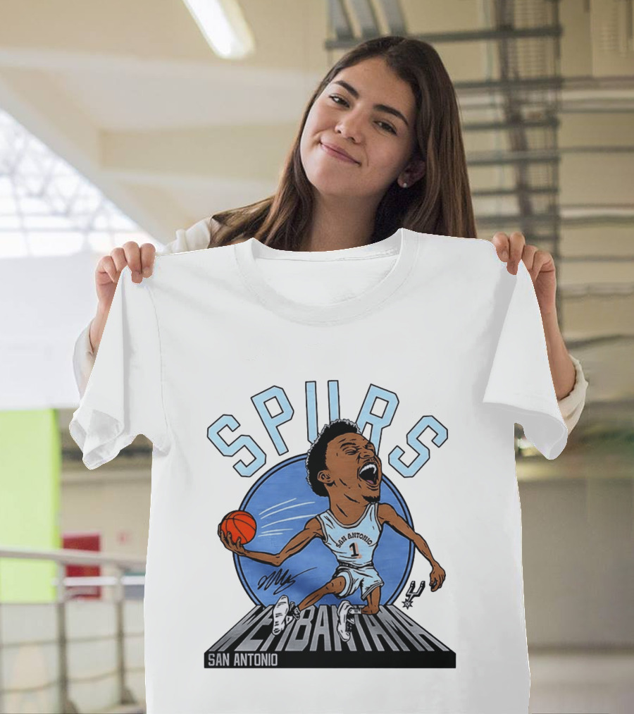 Spurs San Antonio Keldon Johnson Caricature Wembanyama 2026 NBA Basketball T-Shirt