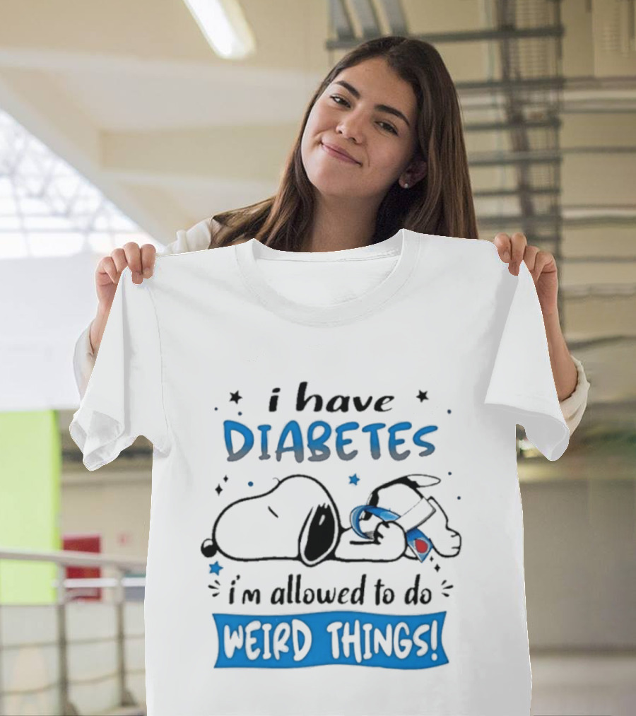 Snoopy Peanuts I Have Diabetes I'm Allowed To Do Weird Things Awareness Ribbon T-Shirt
