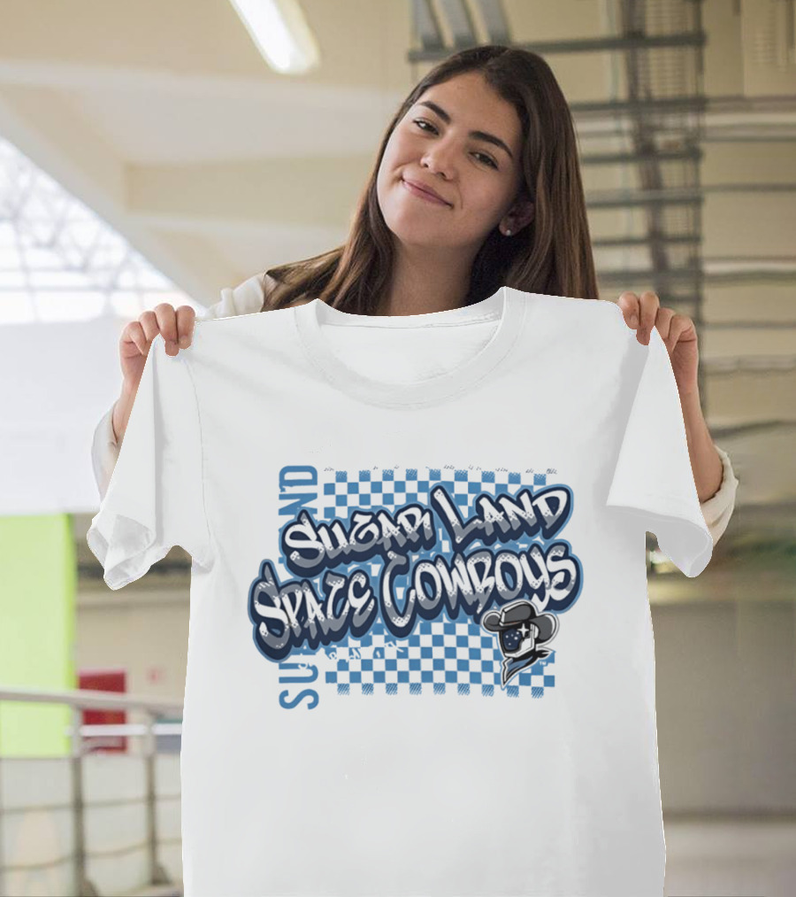 Sugar Land Space Cowboys Minor League Baseball Team Checkerboard Vintage Western Hat T-Shirt