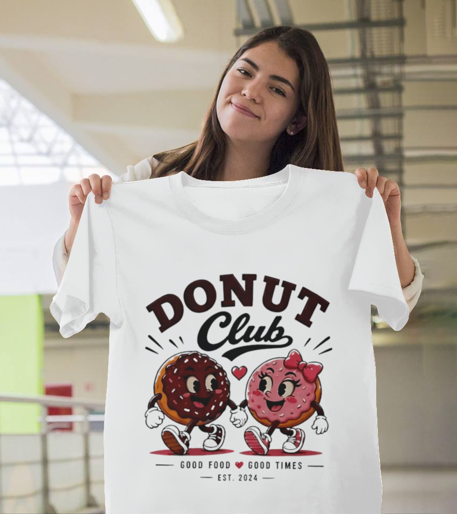 Donut Club Good Food Good Times Est 2024 Cartoon Characters T-Shirt