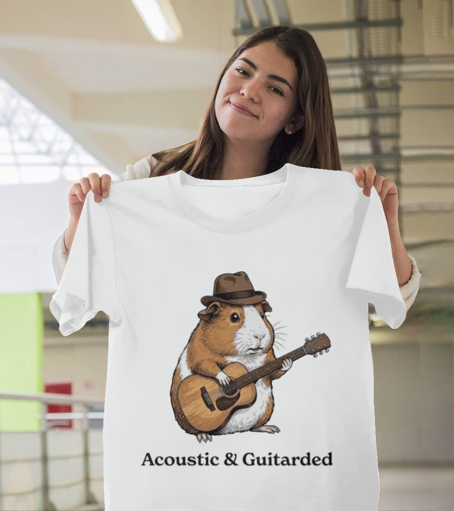 Guinea Pig With Guitar And Hat Acoustic Guitarded T-Shirt