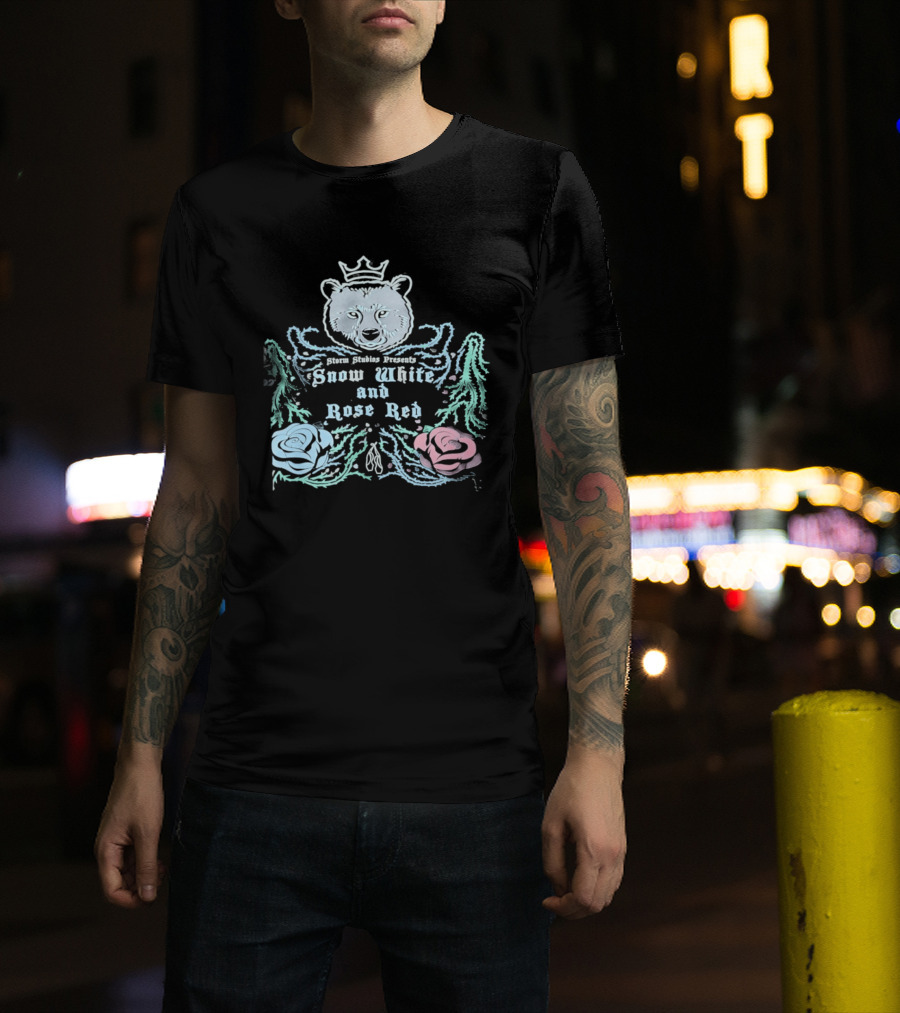 Storm Studios Presents Snow White And Rose Red Bear Crown Roses T-Shirt