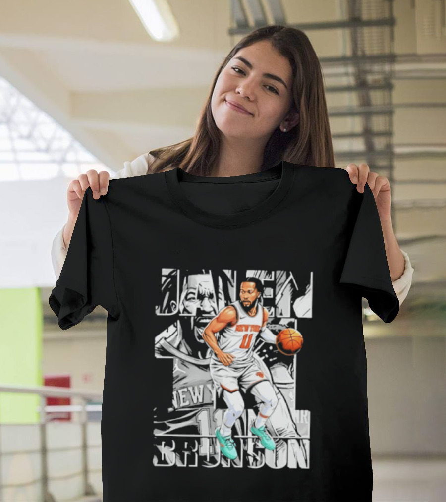 Jalen Brunson New York Number 11 Basketball Player Dribbling Action T-Shirt
