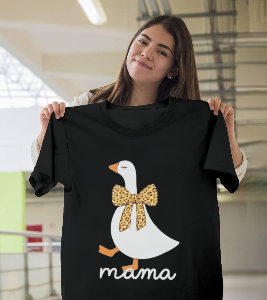Leopard Bow Goose Mama Cute Animal Print T-Shirt