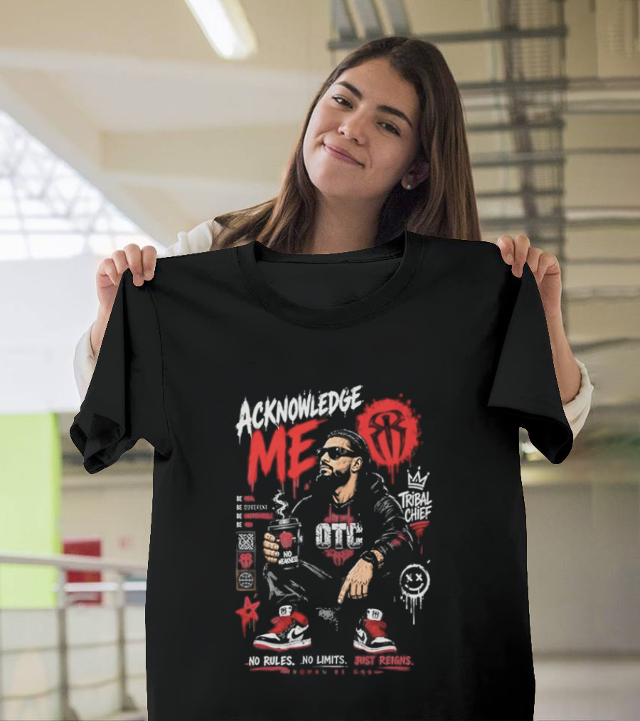 WWE Roman Reigns Acknowledge Me Tribal Chief OTC Red And White T-Shirt