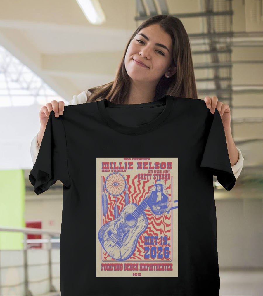 Willie Nelson Brett Stiesch Pompano Beach Amphitheater May 19 2026 T-Shirt