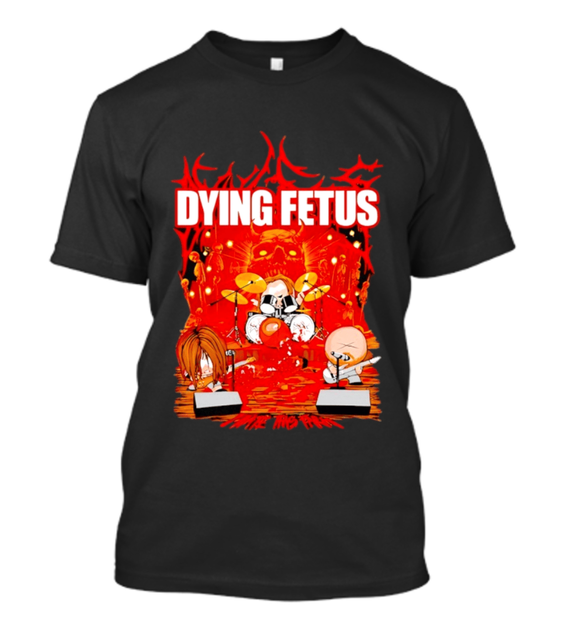 Dying Fetus Cartoon Band Rocking Out In Red Scene T-Shirt