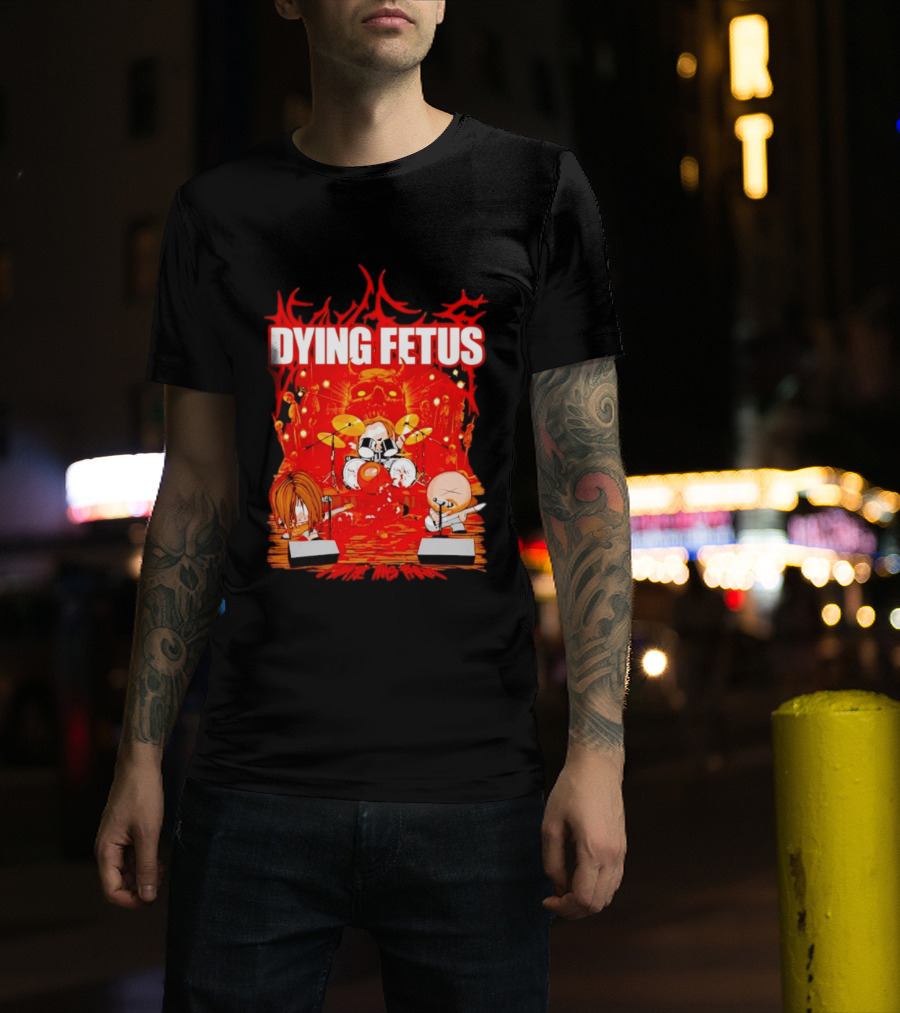 Dying Fetus Cartoon Band Rocking Out In Red Scene T-Shirt