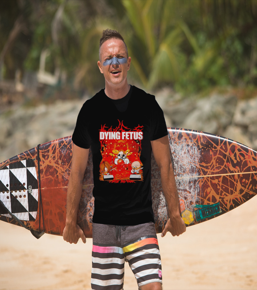 Dying Fetus Cartoon Band Rocking Out In Red Scene T-Shirt