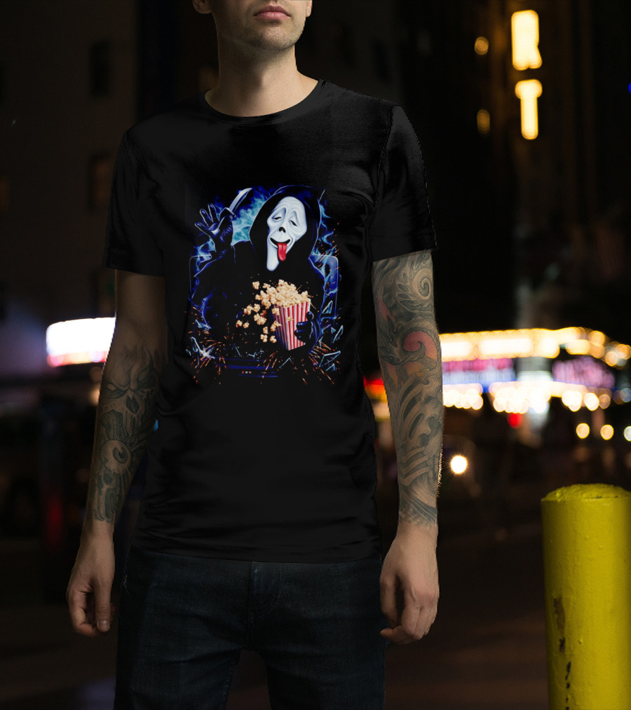 Ghost Face Spoof Knife Popcorn Scary Movie Munchies T-Shirt