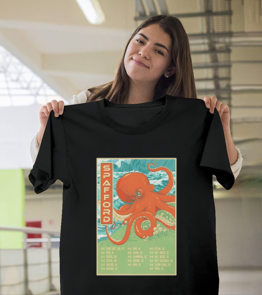 Spafford Fall Tour 2026 Octopus Illustration With Cities And Dates T-Shirt