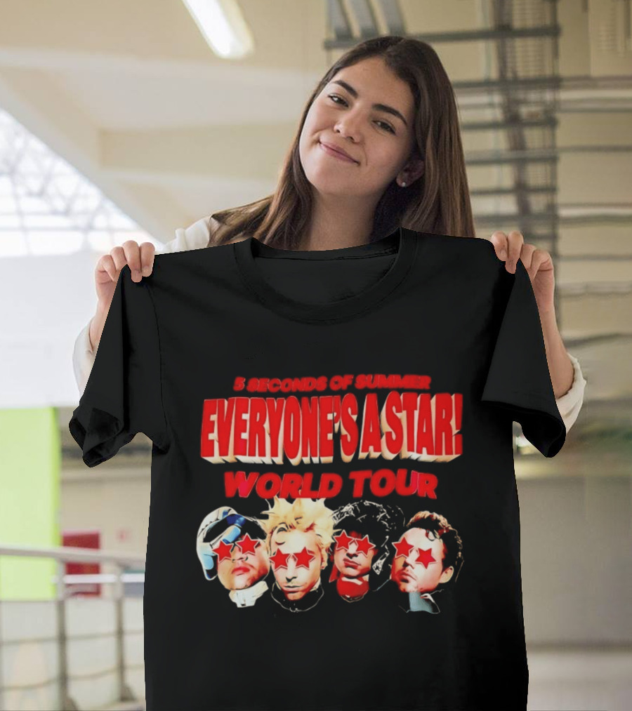 5 Seconds Of Summer Everyone's A Star World Tour Red Star Faces T-Shirt