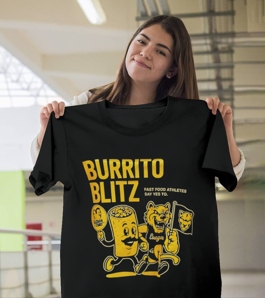 Burrito Blitz Fast Food Athletes Say Yes To Playful Mascot Race T-Shirt