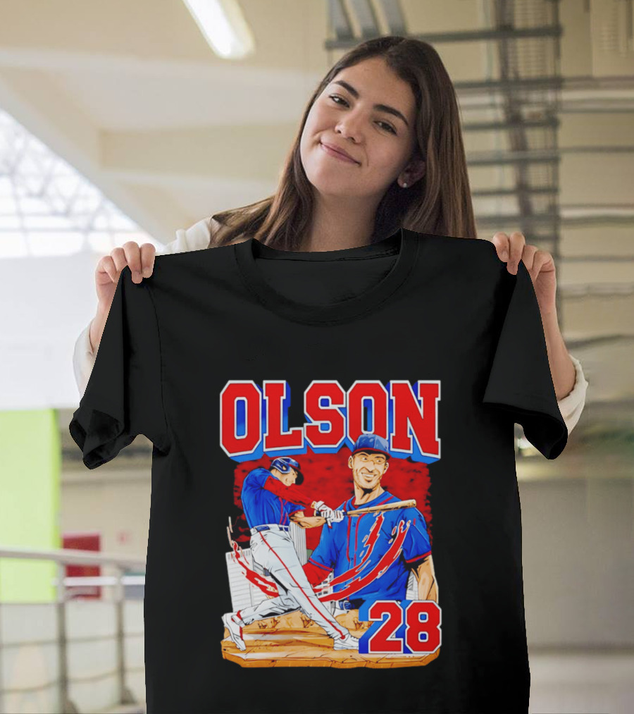 Olson 28 Baseball Player Blue And Red Hand Drawn T-Shirt