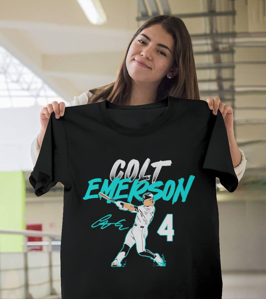 Colt Emerson Seattle Mariners Number 4 Slugger Swing Signature T-Shirt