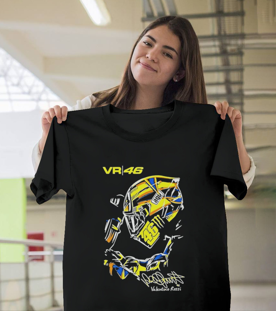 Valentino Rossi VR46 MotoGP Sun And Moon Racing Helmet Yellow Blue T-Shirt