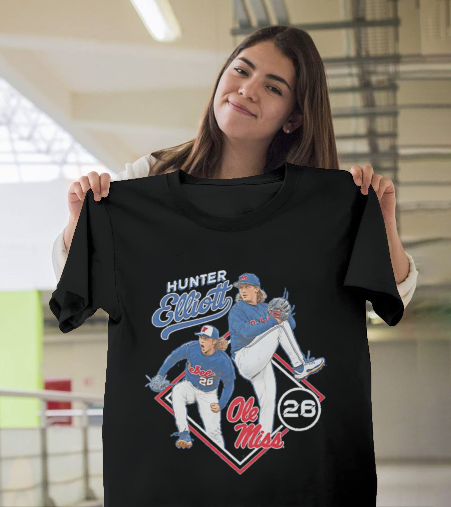 Hunter Elliott Ole Miss Rebels Baseball Pitcher 26 T-Shirt