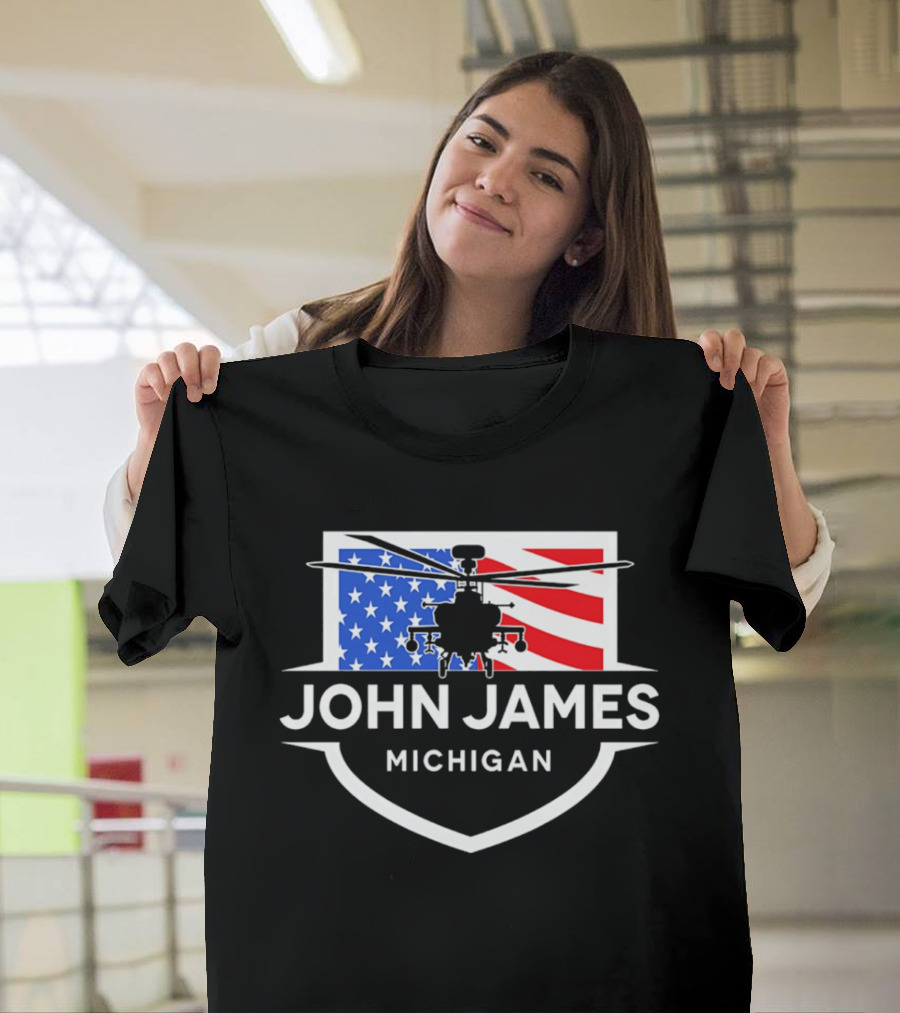 John James Michigan American Flag Helicopter T-Shirt