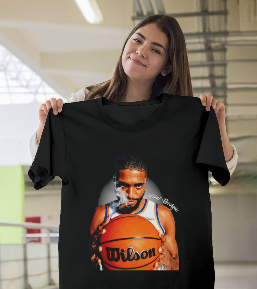 Mikal Bridges Smoking Cigar New York Knicks Wilson Basketball T-Shirt