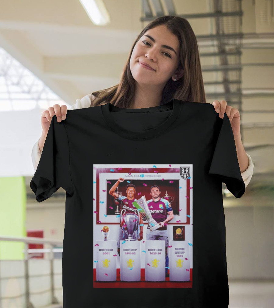 Aston Villa Football Club Europa League 2025 26 European Cup Winners T-Shirt