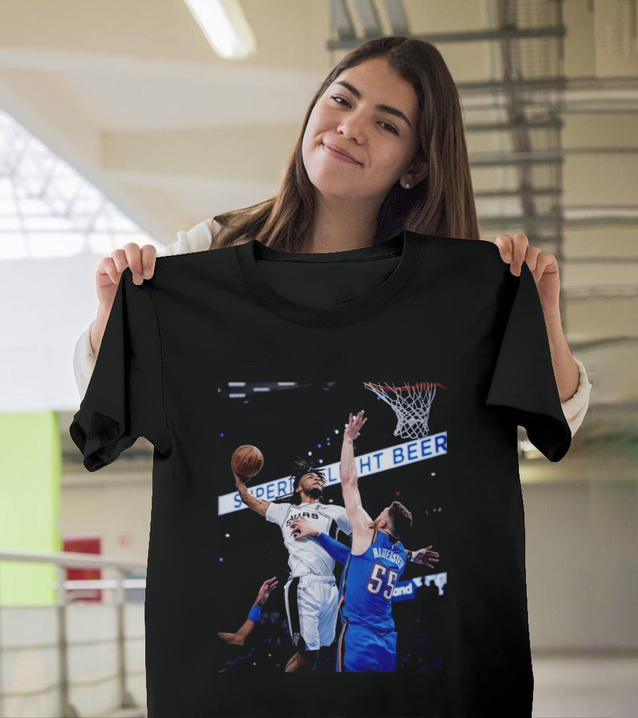 Spurs Dunk Over Hartenstein NBA Basketball Action T-Shirt