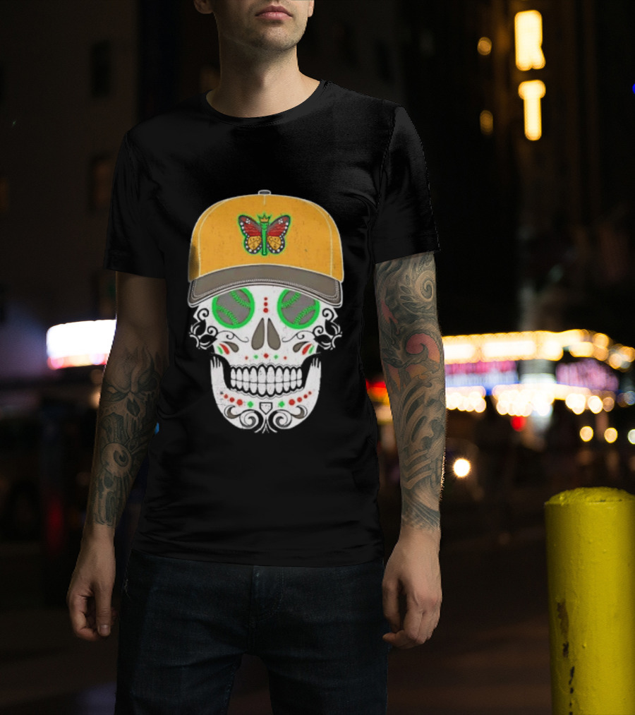 Eugene Emeralds Sugar Skull Baseball Butterfly Cap T-Shirt